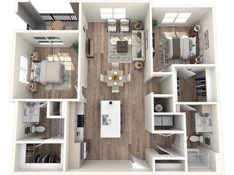 Floor plan for 2 beds, 2 baths, 1128 sqft